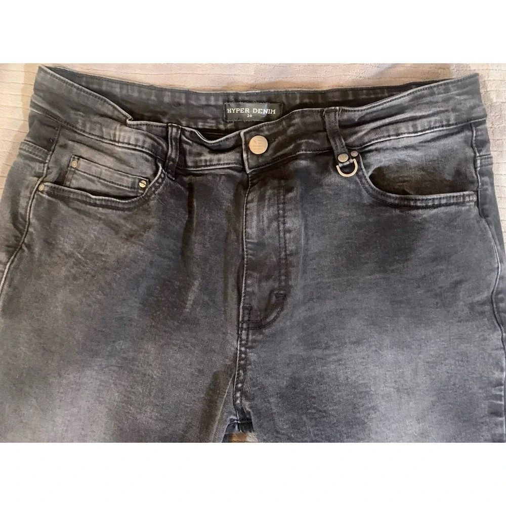 Hyper Denim Men's 38x33 Black  Biker‎ Stretch Denim Jeans Slimming